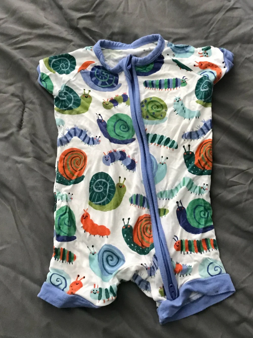 Kids Snail Print Sleep Sack - Blue Trim BAMBOO PJS
